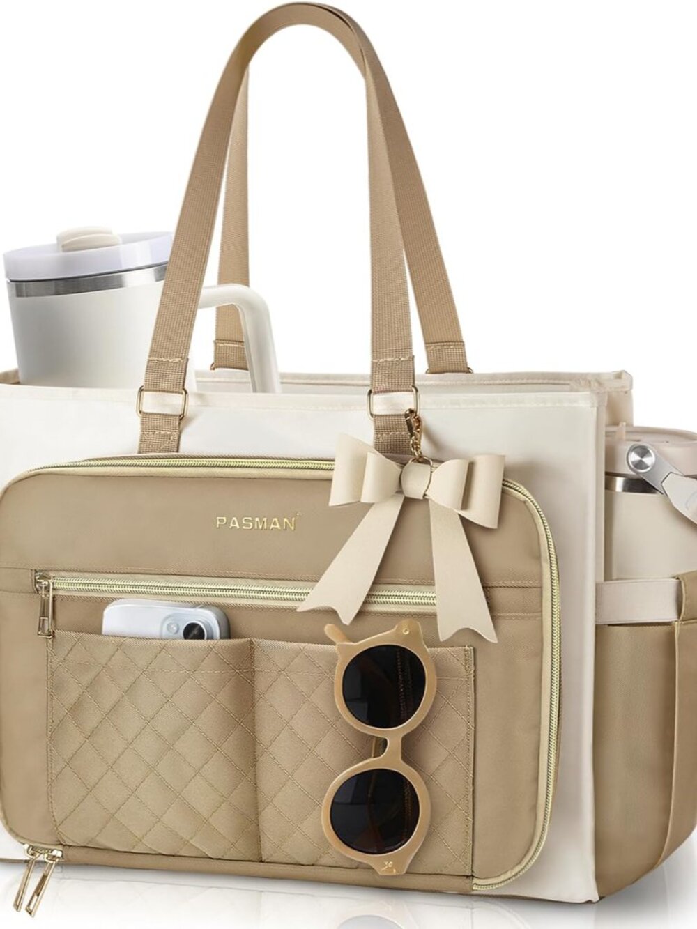 Teacher Tote Bag for Women - Structured Laptop Bag, Cup Holder